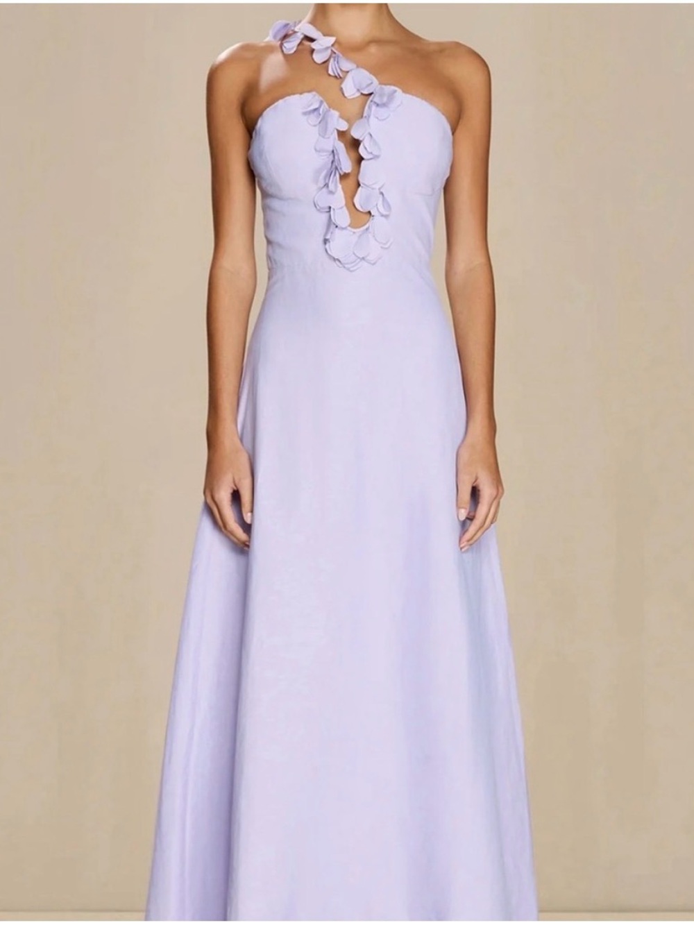 Sonya Moda for Anthropologie One-Shoulder Lilac Petal-Trim maxi Dress - Picture 5 of 16
